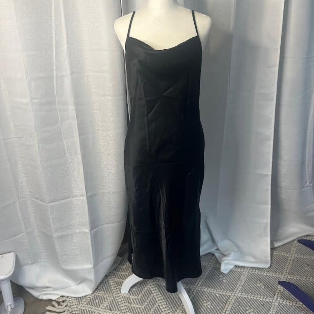 bebe Slip Dress in Black Satin - Size S